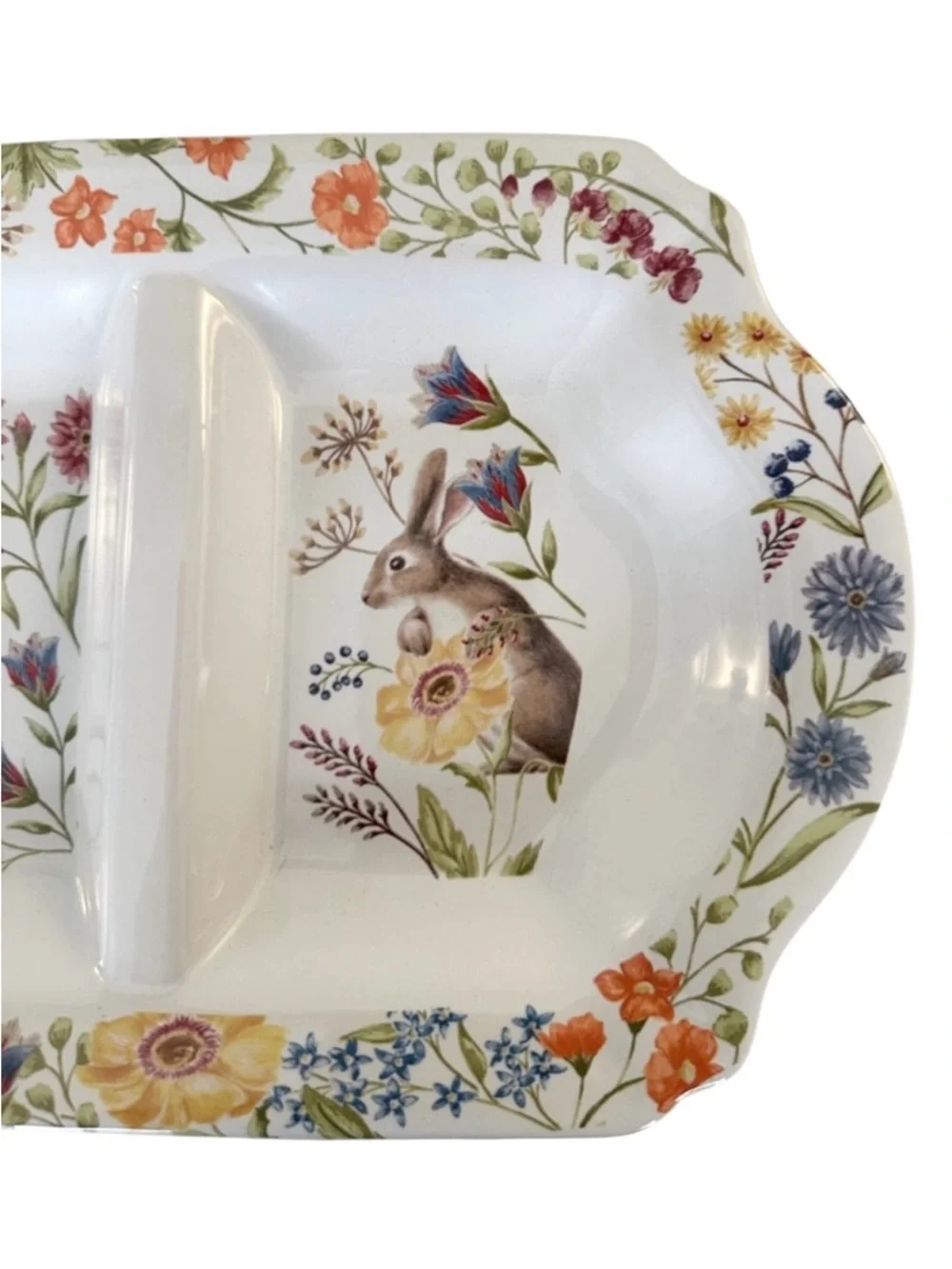 Pottery Barn Spring Garden Floral Bunny Stoneware Serving Dish Spring Summer New